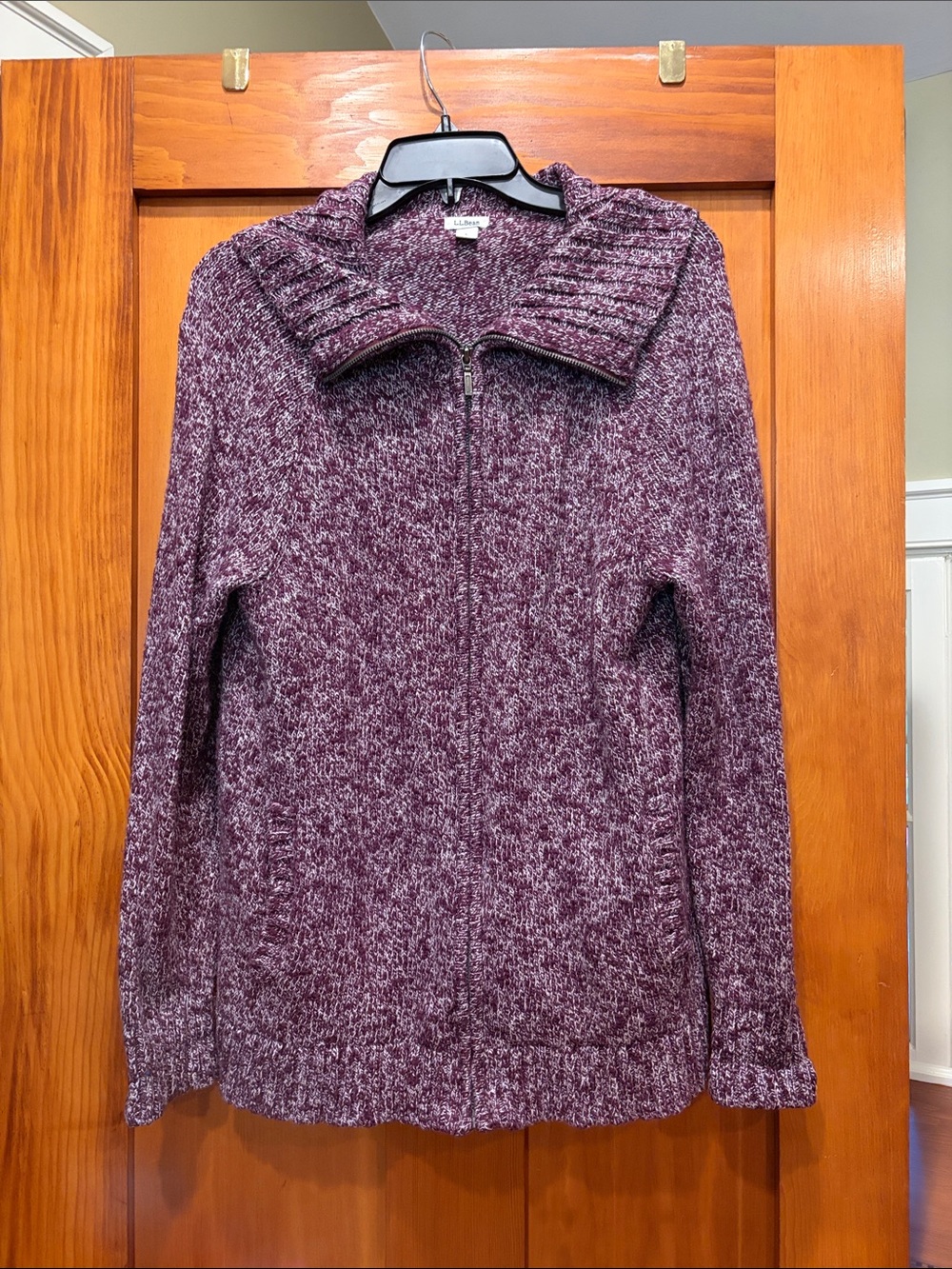 L.L. Bean Marled Plum Zip-Front Cardigan Sweater